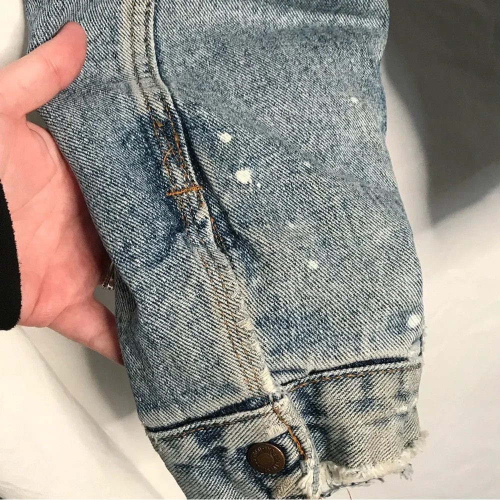 Vintage 80s 90s‎ Levis Jean Denim Trucker Jacket Sherpa Lined XL USA Distressed